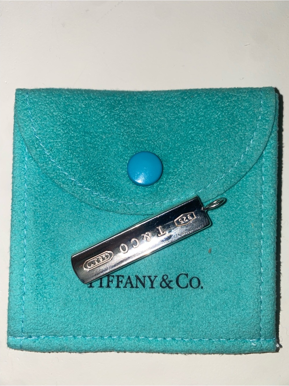 Tiffany & Co. Sterling Silver Bar Pendant with Signature Turquoise Pouch